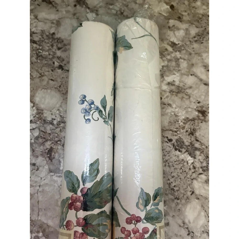 Vintage York Wallcoverings Cottagecore Botanical Fruit HI2246, 56 Sq Ft Lot Of 2